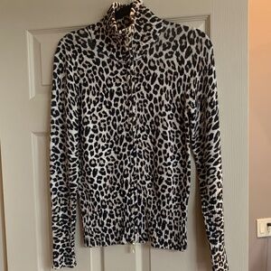 Boston Proper Leopard Print Zip Front Cardigan Sweater sz S